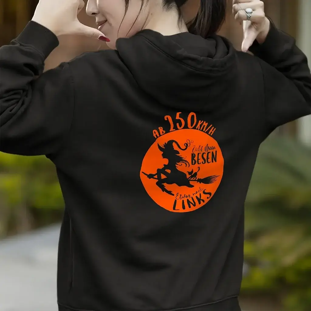 Halloween Damen Hoodie „Ab 250 km/h zieht mein Besen leicht nach links“ 4 Halloween Damen Hoodie „Ab 250 km/h zieht mein Besen leicht nach links“ – Bild 4